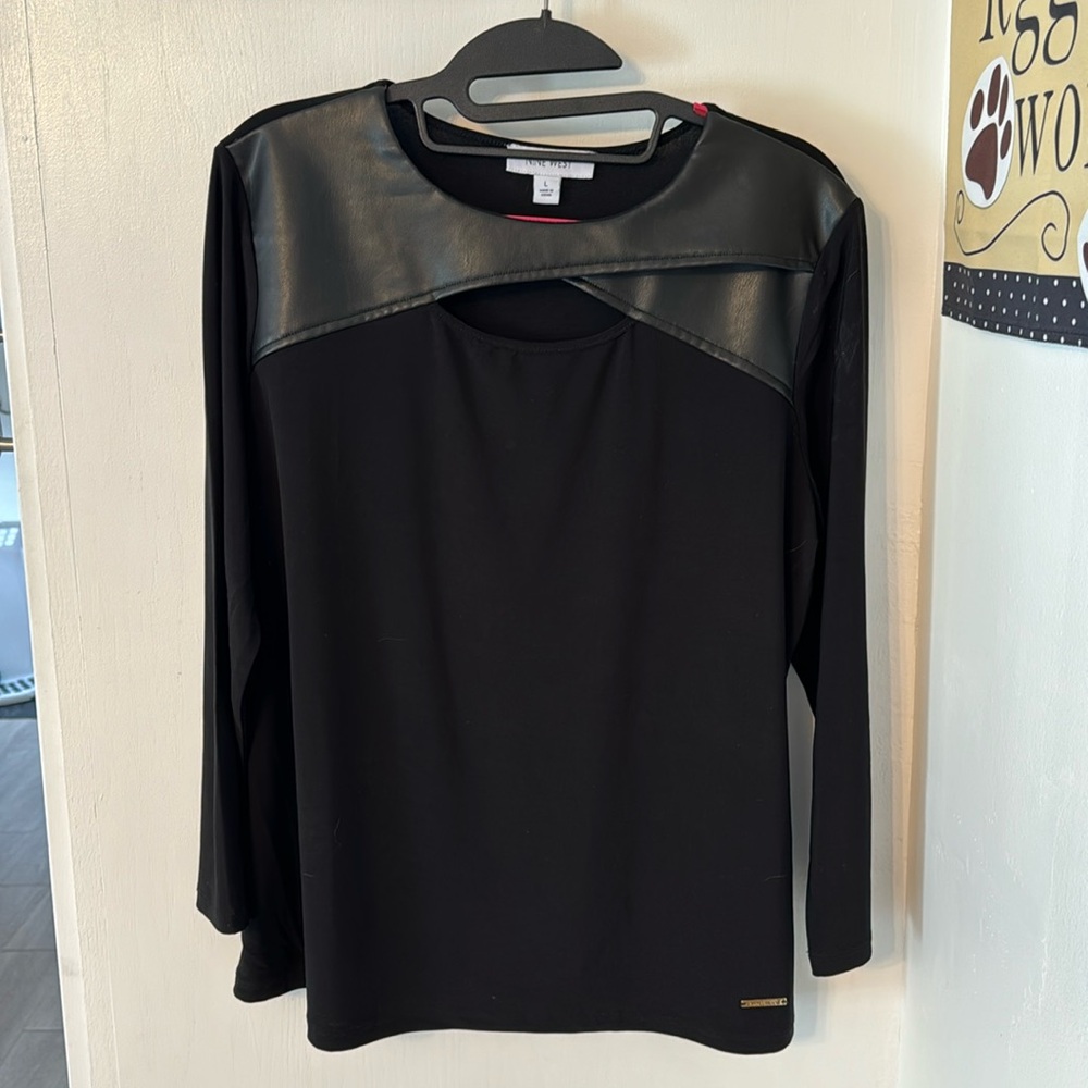 Nine West Ladies Top with Faux Leather trim